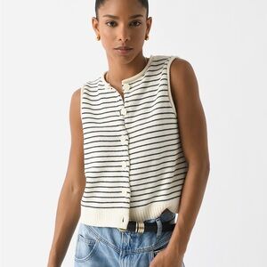 Alex Mill Cream and Black Striped Knit Button-Down Vest
